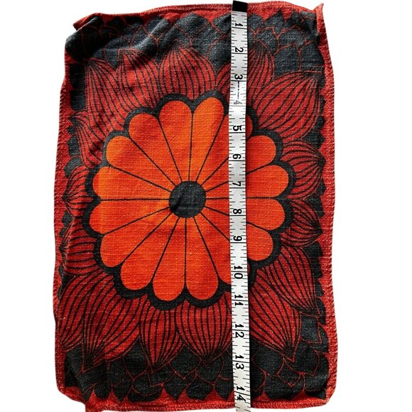 Orange & Black Floral MCM Placemat & Napkin Set Linen Cotton Boho 1970s READ - Picture 6 of 13